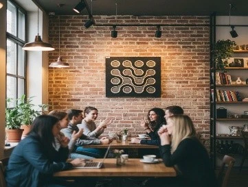 Modern open-plan office with acoustic ceiling panels