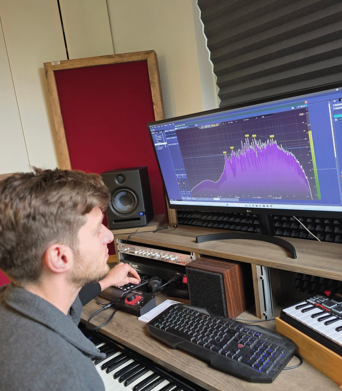 Home office setup with acoustic panels for better video calls