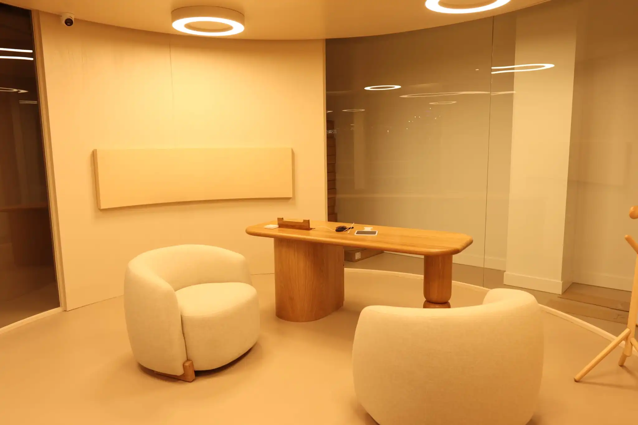 Modern medical practice waiting room with acoustic treatment