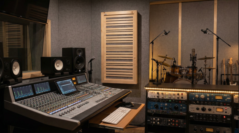 A studio with acoustical panels